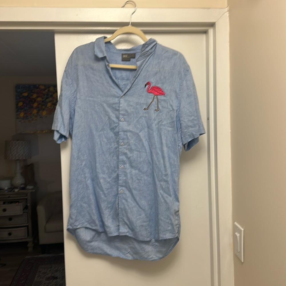 ASOS flamingo linen cotton blend shirt